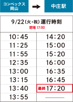 〈コンベックス岡山　発〉