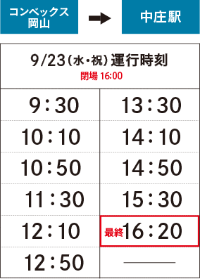 〈コンベックス岡山　発〉